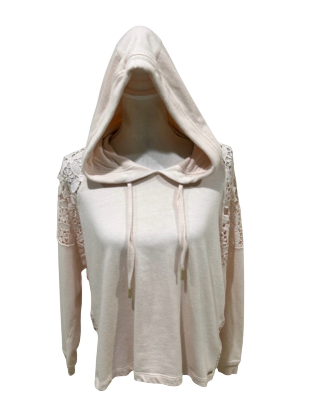 Donna Karan blush sweatshirt hoodie crochet floral lace size large - Picture 1 of 7